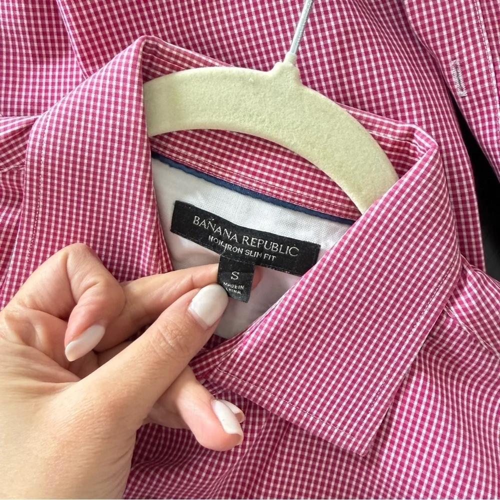 Banana Republic Men's Red & White Dress Shirt Non-Iron Slim Fit Shirt Small